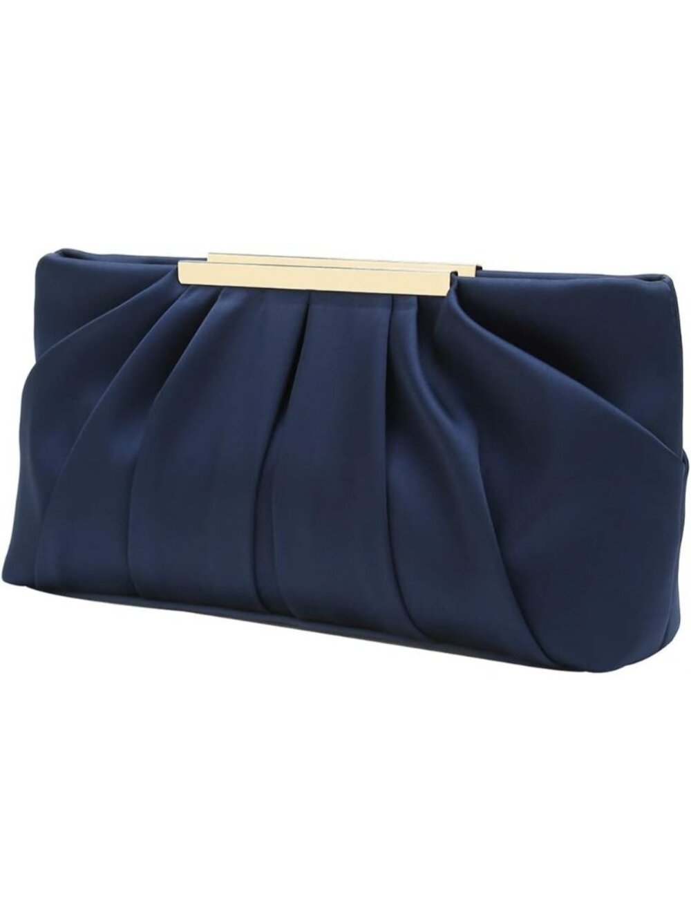 Women's Navy Pleated Satin Clutch Elegant Formal Party Handbag Evening Bag